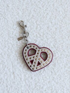 Vintage Y2K Coach Studded Peace Sign Heart Bag Charm/Keychain